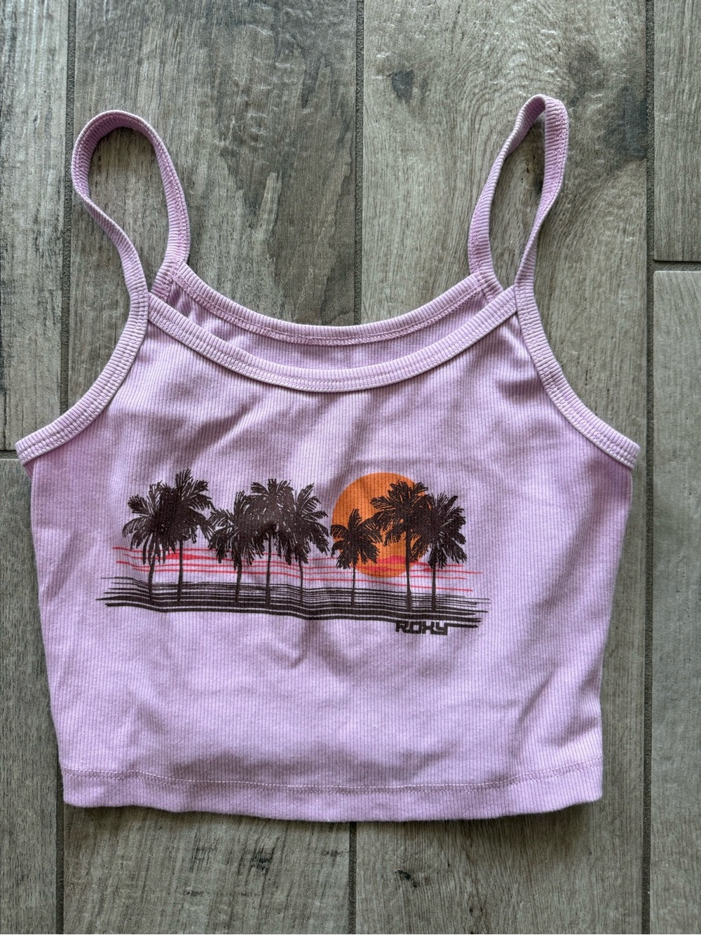 Roxy Lilac Palm Sunset Ribbed Cropped Tank